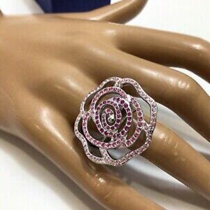 Swarovski Silver 925 Disney Elegant Pink Silver Flower Ring $350